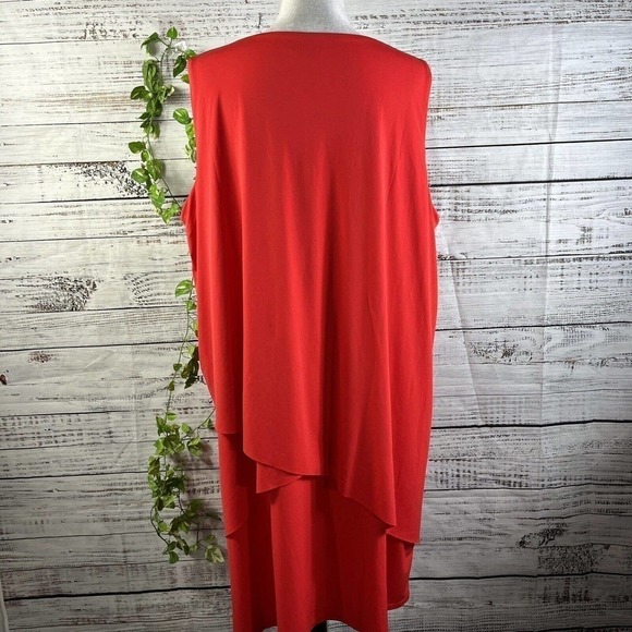 Susan Graver Dress Large Pet Fire Orange Lagenlook Layered Knee Stretch Cocktail - Picture 12 of 13
